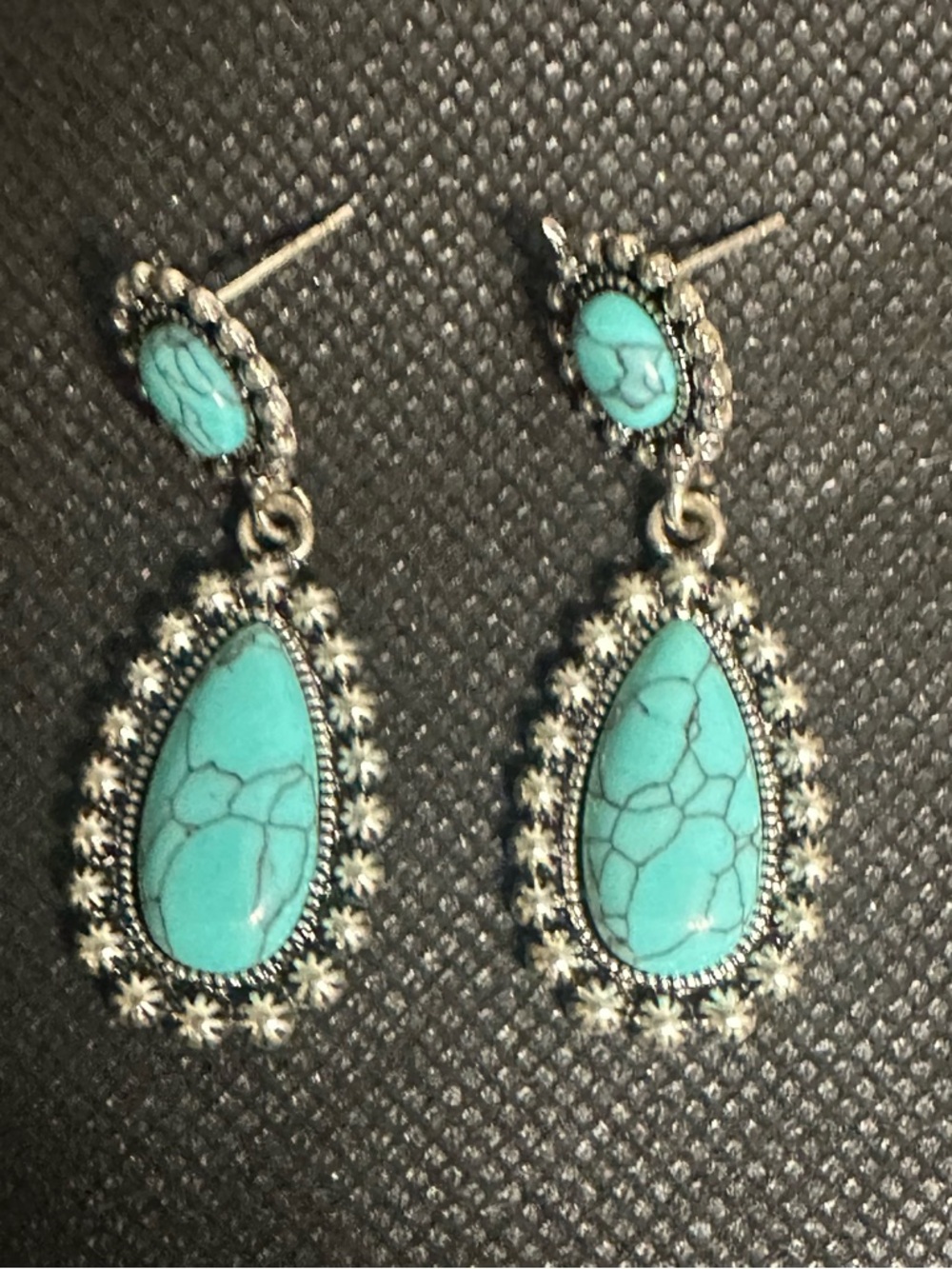 Turquoise Teardrop Dangle Earrings - Silver Accent